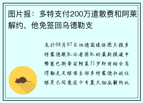 图片报：多特支付200万遣散费和阿莱解约，他免签回乌德勒支